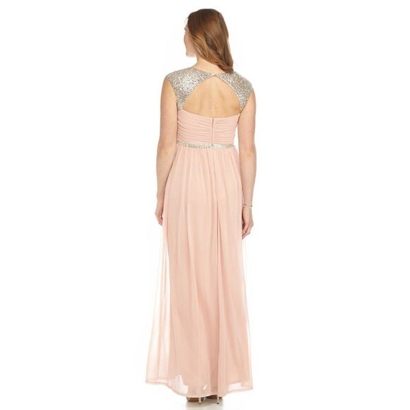 New! ADRIANNA PAPELL Women's Sequin Rhinestone Gown Dress Size 4 Color Blush - Picture 5 of 6